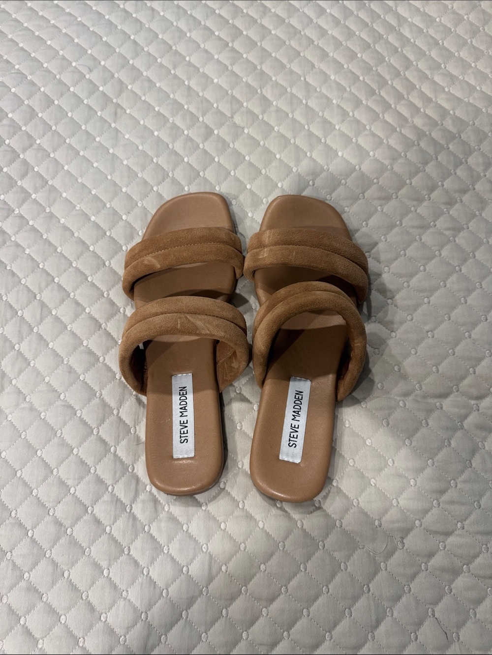Steve Madden Cognac Suede Double-Band Slide Mules